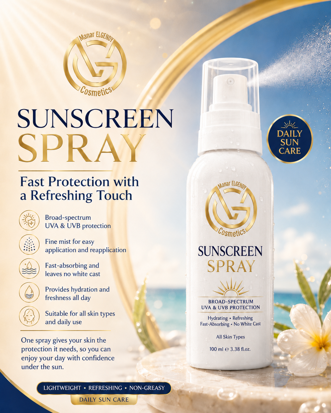 A lightweight sunscreen spray